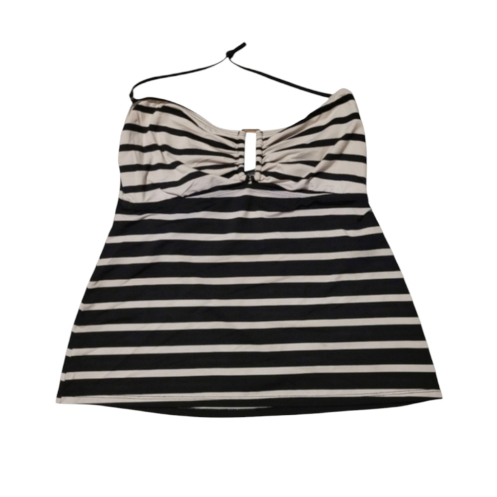 Ralph Lauren Black and White Striped Halter Swimsuit Gold Hardware Size 10